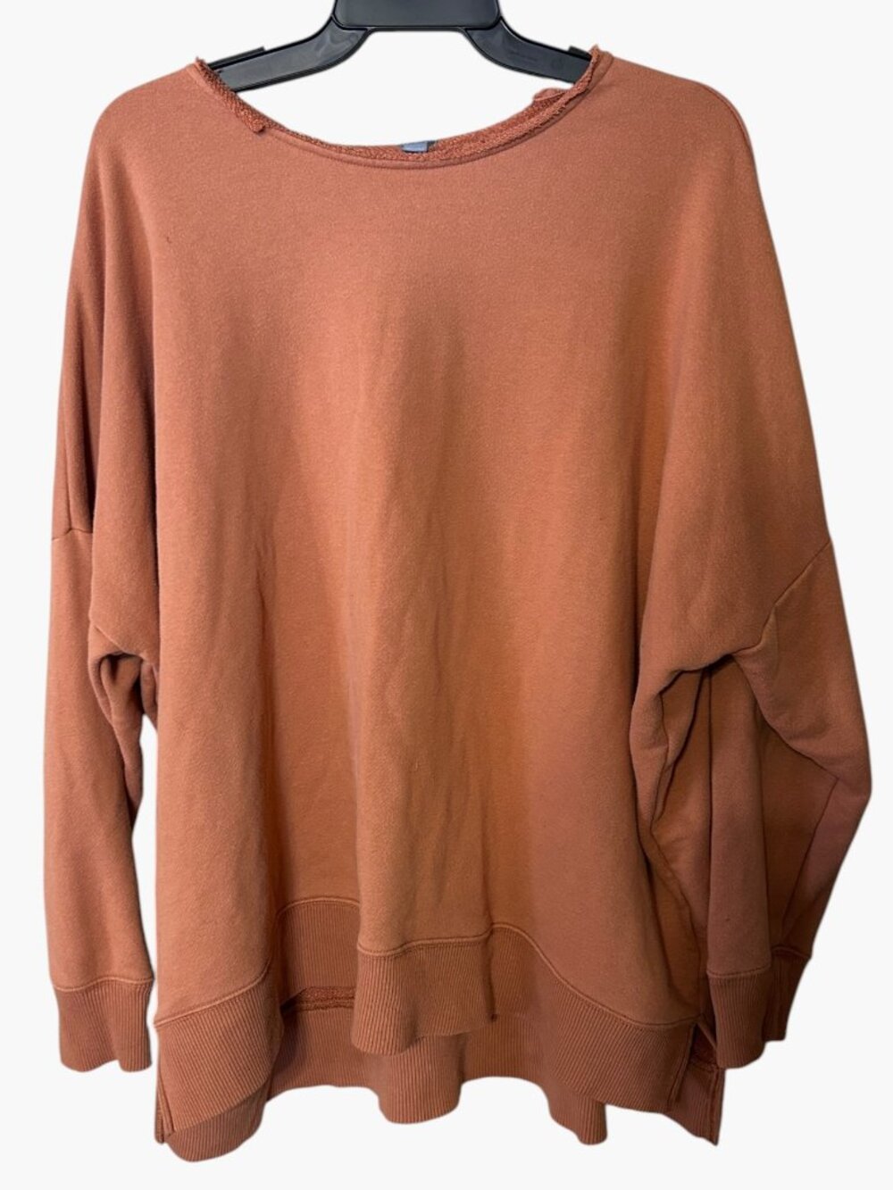 Aerie Oversized French Terry Sweatshirt โ Rust, Raw Edge Boat Neck โ Size L